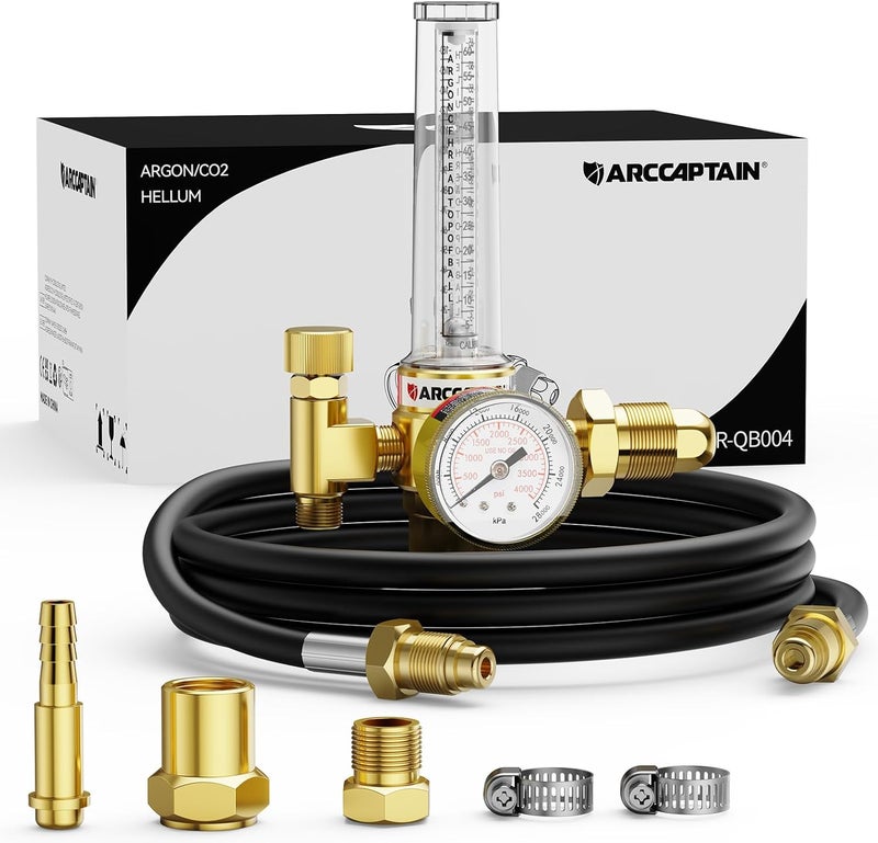 ARCCAPTAIN Argon/CO2/Helium Regulator with 8.2FT Inert Gas Welding Hose, MIG and TIG Flow Meter Gas Regulator Gauge Welding Weld, 0-4000 PSI, 0-180+ CFH, CGA580 Inlet Connection - Image 1